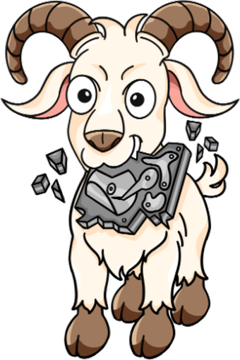 Cartoon goat chewing a hard drive